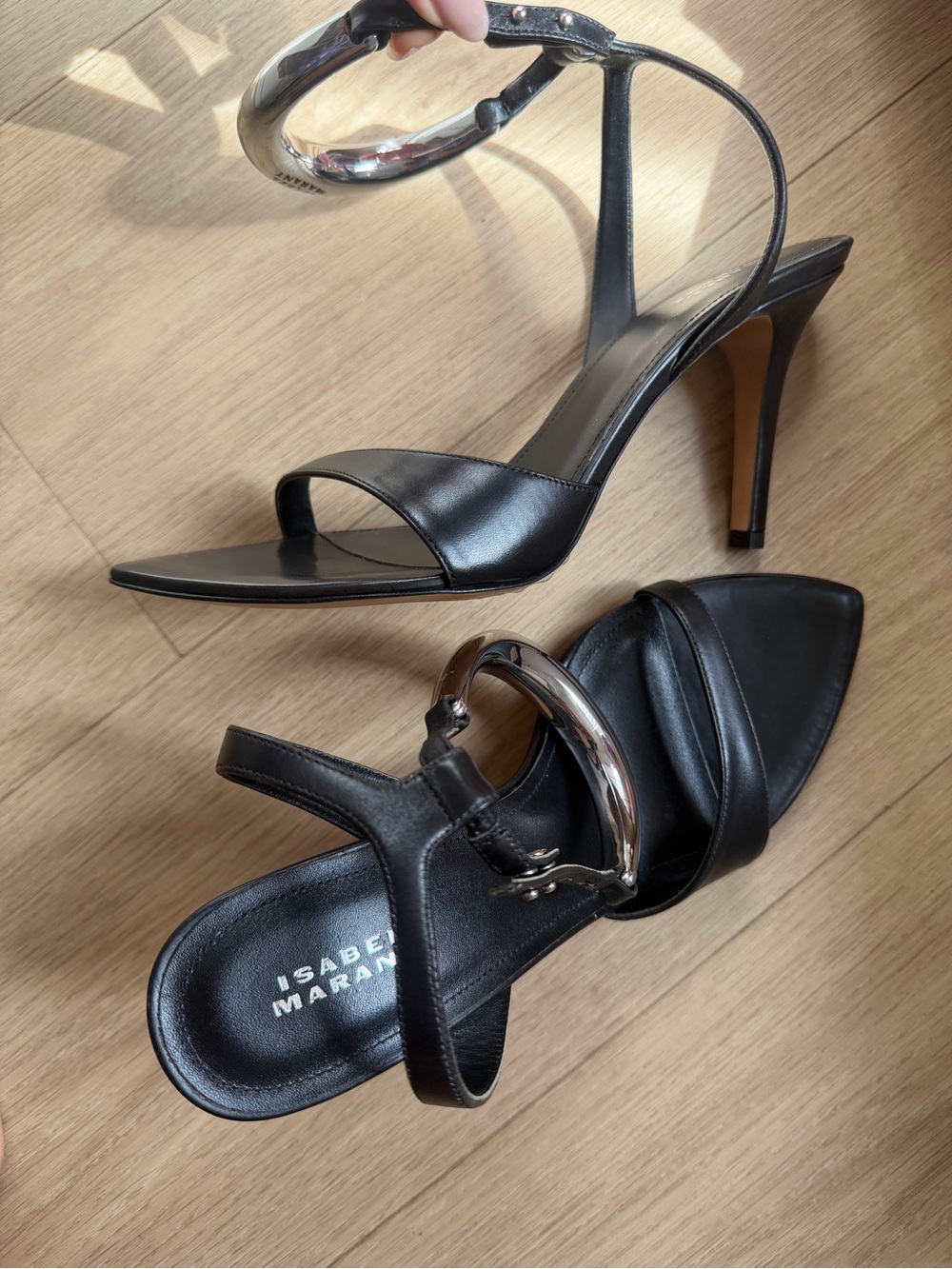 Isabel Marant Black High Heel Sandals Silver Ankle Cuff Size 36